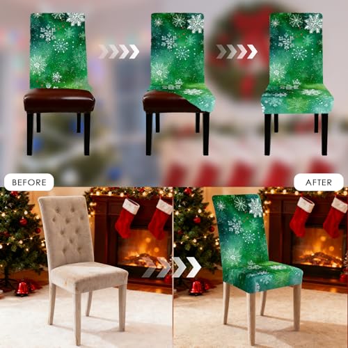 Image of Nuxovilar 2PCS Green Snowflake Stretch Chair Covers 23.6x70in | Holiday Slipcover Festive Protector Snowflake Wrap Seat Guard Dining Room Family Kitchen Dinner (Green Snowflake)
