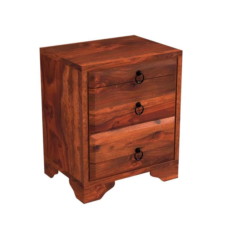 Image of WOODLAB Solid Sheesham Wood Bedside Table | Wooden Nightstand with 3 Storage Drawers | Modern Multipurpose End Table | Ideal Furniture for Living Room, Home & Bed Room (Honey Finish)