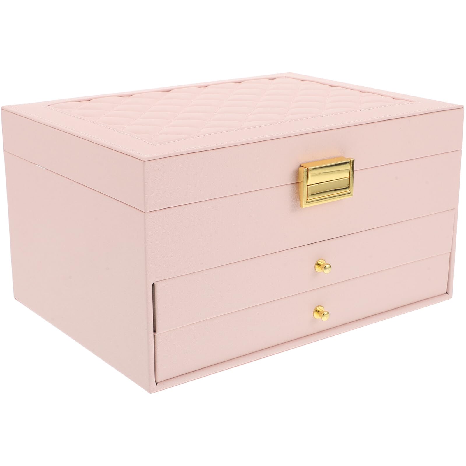 Lshtshf-ou Portable Three-tier Jewelry Organizer Box For Rings Necklaces And Earrings Pink Pu Storage Case For Teens And Women Travel-friendly Tray
