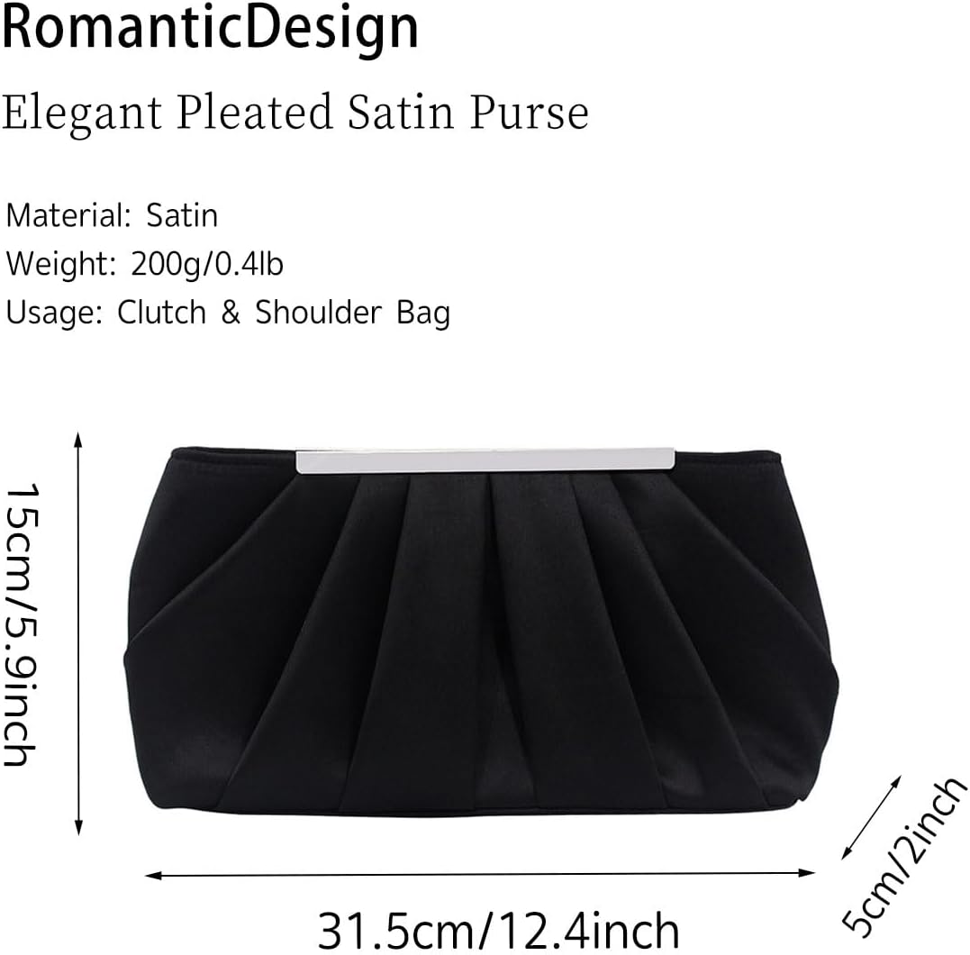 RomanticDesign Elegant Evening Clutch Pleated Satin Bridal Purse Party Prom Banquet Handbag Shoulder Bag | Elegant