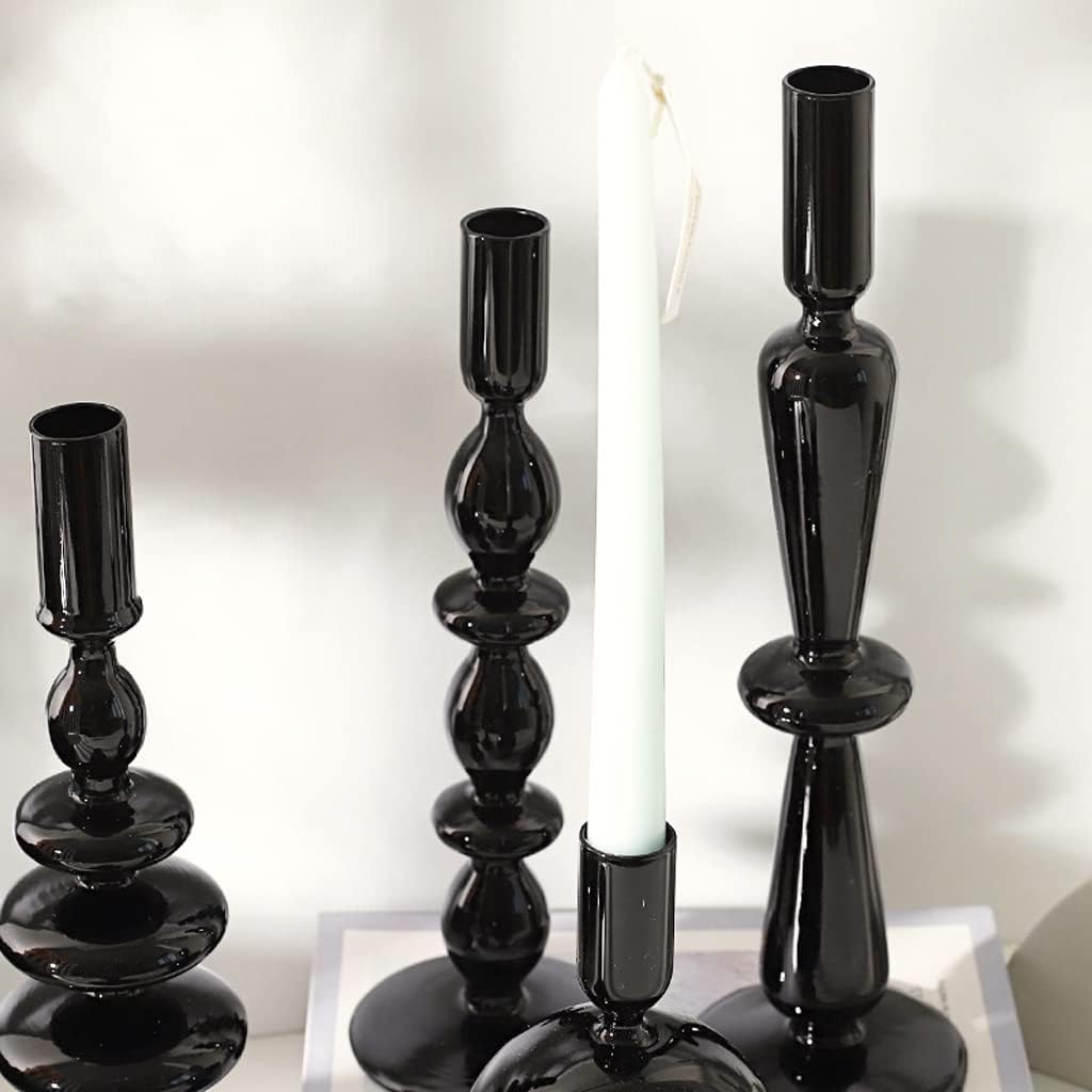 Candelabras Modern Black Glass Candle Holder Table Top Candle Holder Ornament Suitable for Dinner Living Room Kitchen Dining Room Candleabra