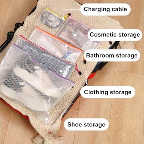 EOOUT 48pcs Mesh Zipper Pouch, Waterproof Zipper Bags, 8 Sizes Plastic Travel Pouch, 15 Colors, Multipurpose for Board Game, Travel Storage, School Supplies, Office Appliances, Home Organize