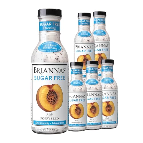 Image of BRIANNAS - Sugar Free Rich Poppy Seed Dressing - Lower Calorie Salad Dressing made with Premium Ingredients - 12 oz. Bottles - 6 Pack