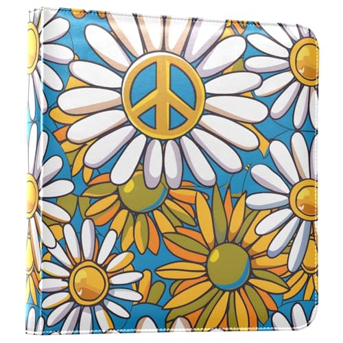 JIPONI Pattern Of Daisy Flower and Peace Symbol Large Photo Album, DIY Leather Cover Scrapbook Albums for 4x6 5x7 6x8 Pictures, Self Adhesive Memory Book for Wedding, Baby, Family