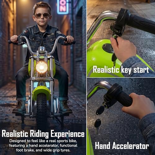 Image of Baybee ChopperX Baby Battery Operated Bike for Kids with Adjustable Seats I Rechargeable Ride on Toy with LED Lights, USB & Music I Big Baby Bike | Electric Bike for Kids to Drive 2+ Years (Green)