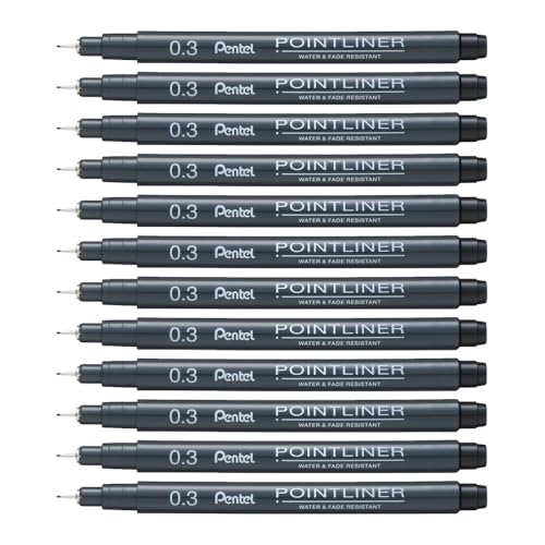 Pentel Arts Pointliner Drawing Pen, 0.3mm, Black Ink, Box of 12 Pens (S20P-3A)