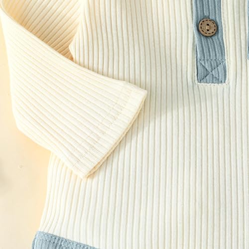 Newborn Baby Boy Clothes Ribbed Knit Cotton Long-Sleeved Romper Long Pants Splicing Color Fall Winter Outfits4