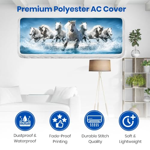 Image of Printed Split Ac Cover Indoor Unit For 1.5 Ton Capacity AC, Inner Unit Ac Cover, All Weather Cover /Attractive Digital Prints /Dustproof /Silken water-resistant Split Ac Cover ( 7Horses )