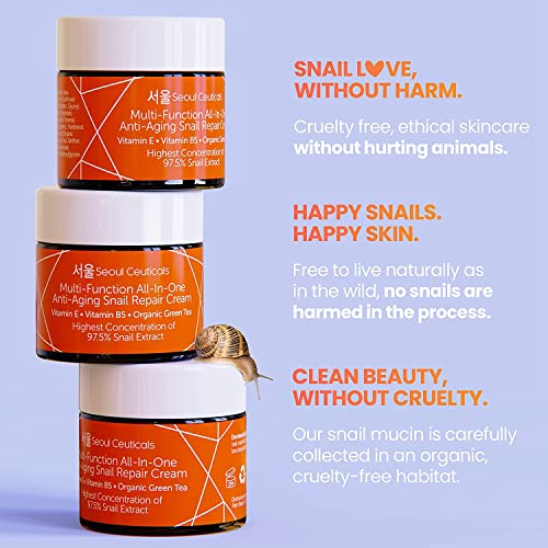 Kosher Korean Skin Care Snail Repair Cream Moisturizer - 97.5% Snail Mucin Extract - All In One Recovery Power For The Most Effective Korean Beauty Routine - 60 Ml #TOP3