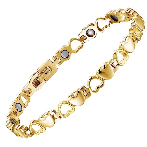 BioMag Magnetic Bracelets for Women Titanium Steel with Strong Magnets Heart-Shaped Bracelet (Gold)
