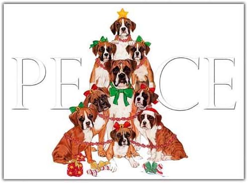 Boxer Christmas Cards Peace : 10 Holiday Cards with White Envelopes - Adorable!