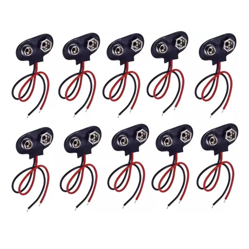 Conector de batería de 9 V, Cable Adaptador de bateria Arduino, Cable de 200 mm, Conector Tipo T, portapilas 9V, Apto para 1 Pila 6F22, 6HR61, 6LR61 de 9 Voltios, Pack de 10 Unidades