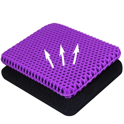 Gel Seat Cushion for Long Sitting, Purple Seat Cushion for Office Chair, Car, Wheelchair, Long Trips, Hips, Multi-Use Seat Cushion with 1 Non-Slip Cover