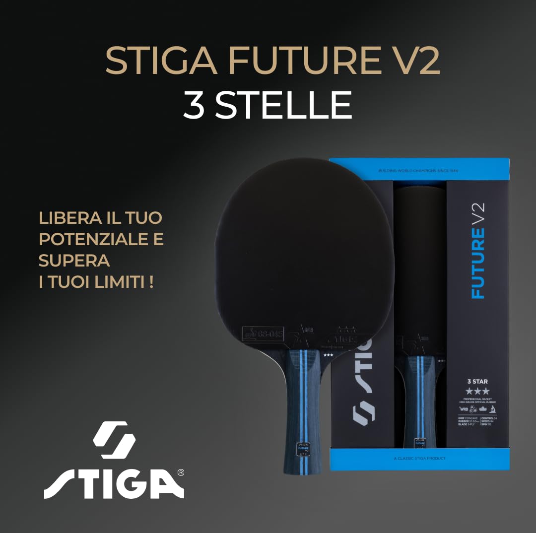 STIGA Future V2 Racchetta da Ping Pong a 3 Stelle – Racchetta Offensiva, Telaio 5 Strati, Impugnatura Concava, WRB, Gomma ITTF, Spugna 2.0 mm