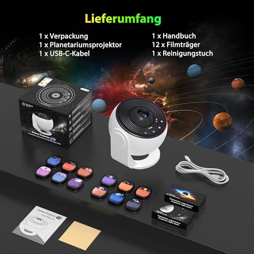 FlyEagle Upgrade Sternenhimmel Projektor, Deckenprojektor, Sternenhimmel für Kinder Erwachsene Galaxy Projektor mit 13-in-1 Planeten-Discs, LED Sternenhimmel mit Timer, 360° Drehbar, Schwarz&Weiß