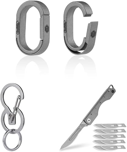KeyUnity KA30SW Mini Llavero dividido Organizador de llaves de liberación rápida, cuchillo plegable de titanio KK01AR y mosquetón KS01 Clip de