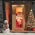 ENSTVER Infrared Wood Sauna 6.4Ft 1-2 Person, Luxury Full Spectrum Far Infrared Sauna Features Low EMF 1745w 7-Light Dynamic & Music Speakers, Canadian Hemlock Dry Indoor Saunas for Home & Gym