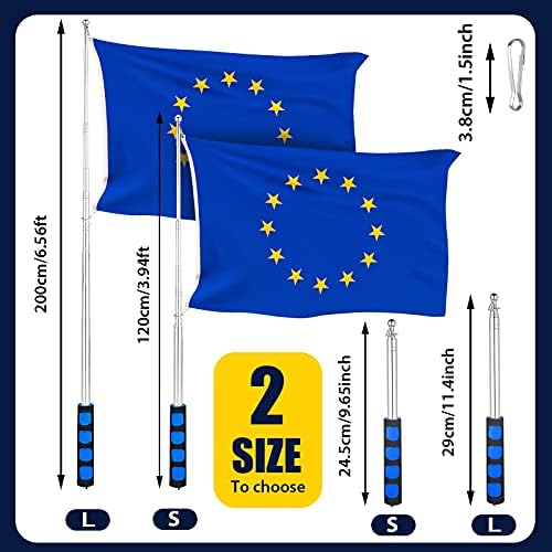 2 Pieces Telescopic Flagpole Stainless Steel Handheld Flag Pole Extendable Portable Flag Pole and 10 Pieces Flag Pole Clip Hooks for Teacher Classroom Tour Guide Banner Flag