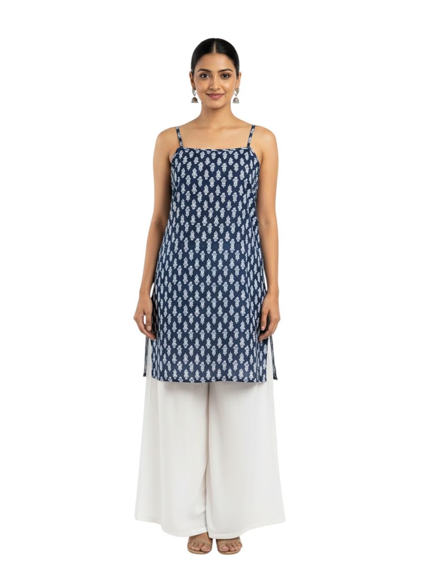 jaipur tales Women’s Cotton Jaipuri Printed Strappy Kurti | Sleeveless A-Line Kurta Top Summer Wear Ethnic Kurti for Women | Soft Cotton Tunic-picture-30