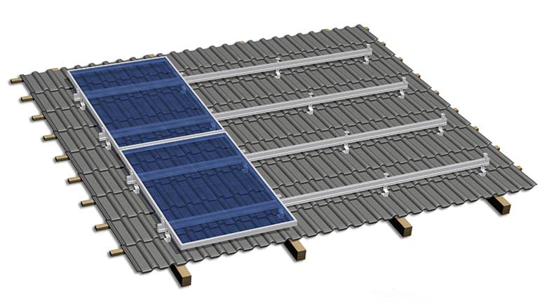 Kit struttura di montaggio sopra tegola per pannelli fotovoltaici con vite doppio filetto (7 pannelli)