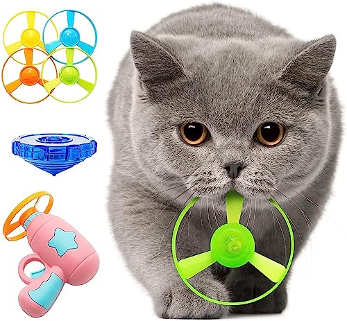 Cat-Fetch-Toy-Interactive-Flying-Cat-Toy-with-1-Light-Up-Spinning-Tops-1-LED-Flying-Propellers-and-4-Flying-Propellers-Dog-Cat-Kitten-Tracks-Toy-for-Training-Hunting-ChasingPink