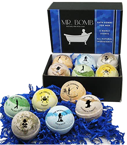 Mr. Bomb - Soothing Bath Bombs For Men Set, Bath Bombs For Well Deserved Bath Relaxation, Bath Bomb Gift Set, 6 Tennis Ball Size (5Oz) Bath Bombs With Masculine Scents (Bath Bomb Gift Box) #TOP20