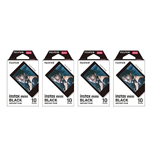 Fujifilm Instax Mini Instant Film BLACK FRAME 4-PACK BUNDLE SET , Film Black Frame ( 10 x 4 ) for Mini 90 8 70 7s 50s 25 300 Camera SP-1 Printer