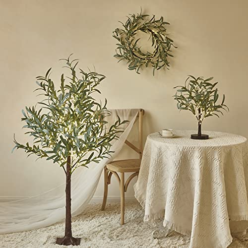 Hairui LED Baum Lichter Künstlicher beleuchteter Olivenbaum 4FT 160LEDs Warmweiß Künstliches Grünpflanzen mit Lichtern für die Dekoration der Hochzeitsfeiertagsfeier