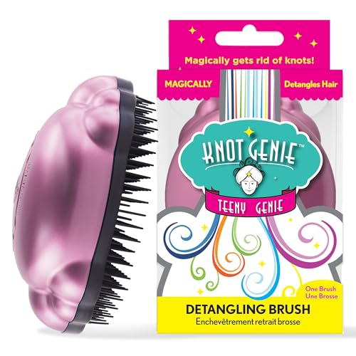 Knot Genie Teeny Detangling Hair Brush for Kids (Petal Pink) | Perfect Detangling Brush for Curly Hair, Gently Separate Tangles, Leaves Hair Smooth and Shiny | The Pain Free Knot Detangler