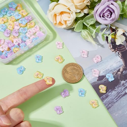 SUPERFINDINGS 80Pcs 4 Colors Glitter Dinosaur Nail Charms Translucent Resin Cabochons Pink Blue Purple Yellow Nail Art Decoration Accessories 3D Dinosaur Nail Studs Transparent Dinosaurs Nail Patches - Image 3