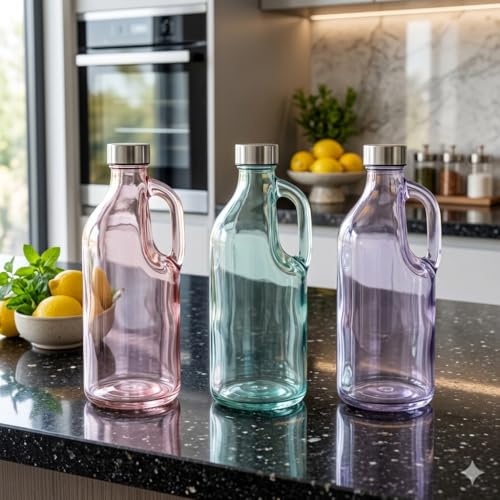Image of Italian Tempered Glass Milk Bottle Water Bottle with Air Tight Round Cap Freeze Safe 1100 ML (Assorted Color), Pack of 1 (9052 BOTTLE) (3)