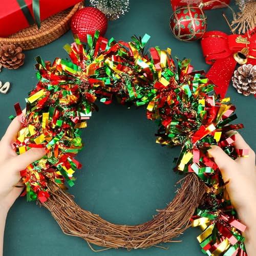 50Ft Christmas Tinsel Garland - Red Green Gold Shiny Metallic Twist Decor for Christmas Tree Home Stairs Railing Front Door Mantle Fireplace Indoor Outdoor Holiday Party - Image 7