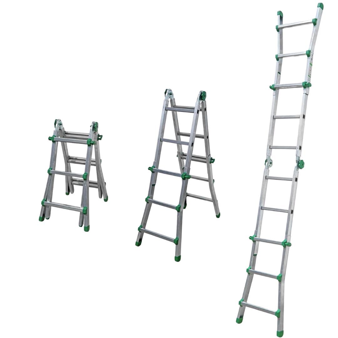 ESCALIBUR AK33 - Scala Telescopica in Alluminio con Piastra di Sicurezza e Cerniera Automatica - Scala Pieghevole, Allungabile e Portatile per Lavori Domestici, 3+3 Gradini, Portata 150kg
