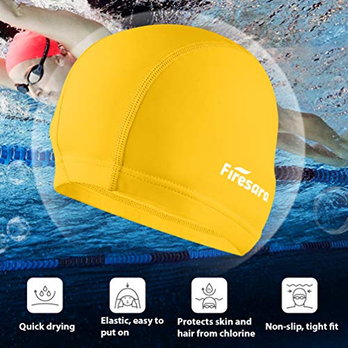 Image of Firesara Lycra Swim Cap, High Elasticity Swimming Cap Keeps Hair Clean Breathable Fit Both Long Hair Short Hair, Swim Caps Woman Girls Men Kids One Size Hat
