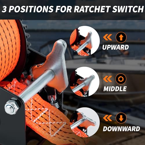 AC-DK Guincho de reboque de barco resistente de 725.7 kg com alça de 26 pés, catraca bidirecional e