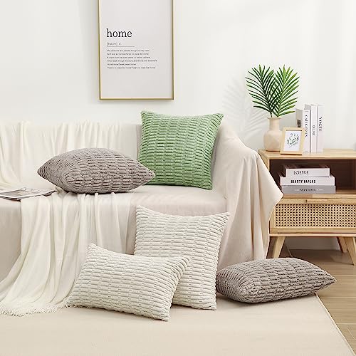 Decoruhome Cream White Lumbar Decorative Throw Pillow Covers 12X20 Set Of 2, Soft Corduroy Striped Rectangle Pillow Covers For Couch Living Room Bed Sofa, Modern Farmhouse Boho Home Decor #TOP5