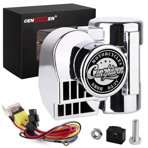 Cenzhiwen Motorcycle Air Horn Kit 12V 150db Super Loud Car Horn with Air Compressor and Wiring Harness Suitable for Any 12V Vehicle/Train/Truck/Motorbike/Boat/Pickup (silvery)