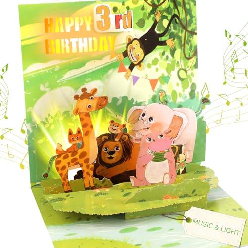 Carte anniversaire 3 ans musicale pop-up avec lumières Ecloverlife