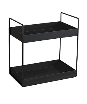CHHAAP Metal Heavy 2-Tier Bathroom Countertop Organizer Decorative Vanity Cosmetic & Makeup Storage Kitchen Spice Rack Standing Shelf Storage Shelf Organizer Black (Pack of 1) (NHSP)