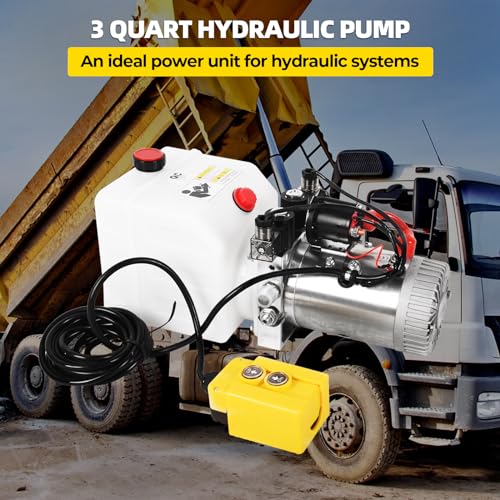 Defipro Hydraulic Power Unit 12V 3 Quart Hydraulic Pump Double Acting Sturdy Plastic Reservoir Electric Hydraulic Power Units For Dump Trailer Truck Hydraulic Lifting Systems thumb #1