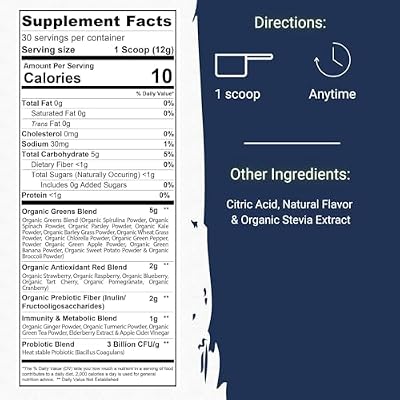 Gaspari Nutrition Greens and Reds: Organic Superfood Powder, Immune Support, Probiotics and Fiber, Vegan and Non-GMO (30 Servings, Natural Fruity)