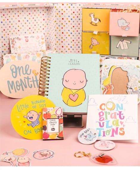 Alicia Souza| Baby Memory Box Combo | First Memories| Keepsake Box| Includes - Baby Record Journal, Milestone Cards and lot of Goodies| 33.5 X 23.5 X 15 CM | Multicolor