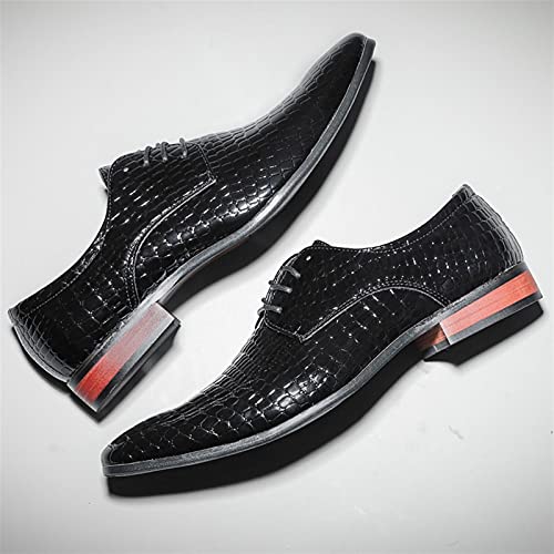 Dress Oxford Shoes for Men Lace Up Crocodile Embossed Derby Shoes Pointed Toe Vegan Leather Non Slip Low Top Anti-Slip Rubber Sole Wedding(Black,10 M US)4