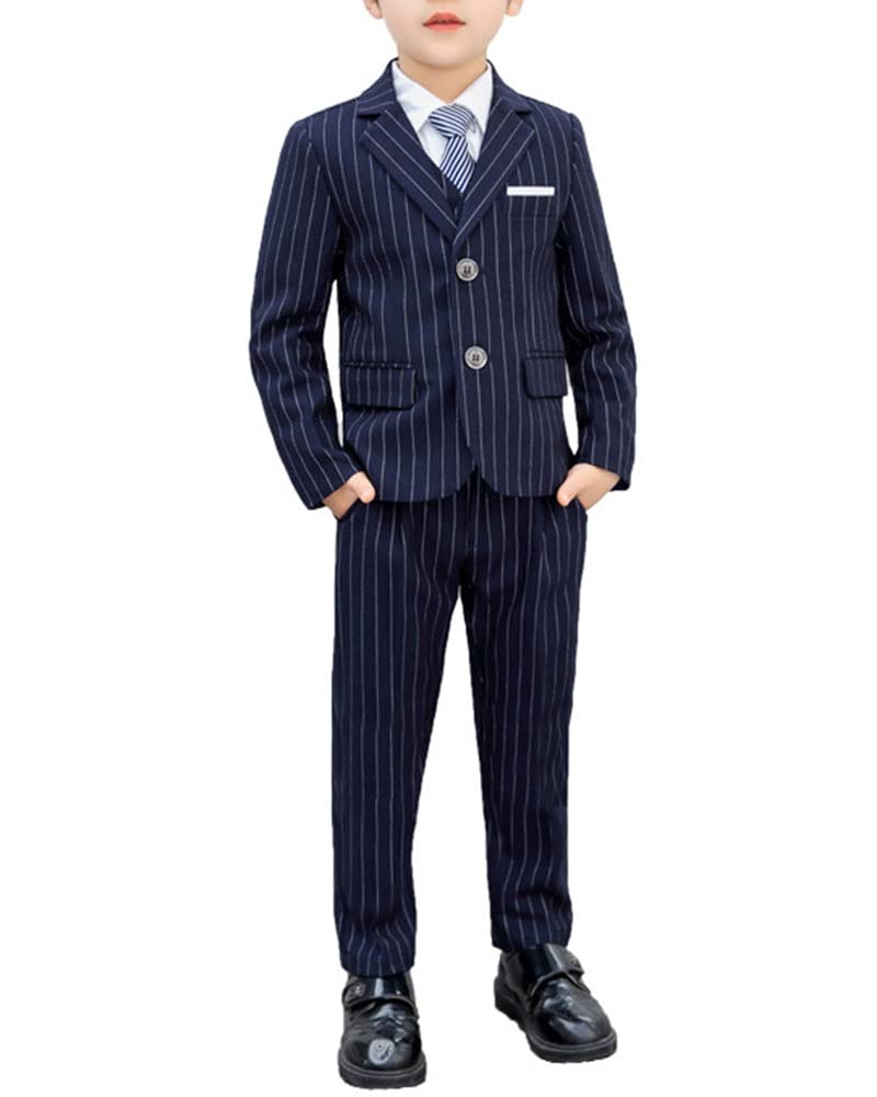 DAIHAN Ropa de Rendimiento para niños Ropa Bautizo para Vestir Traje de Fiesta Trajes de Bautizo Chaleco a Rayas Chaleco Camisa Pantalones Conjunto Ceremonia de Cena de Boda