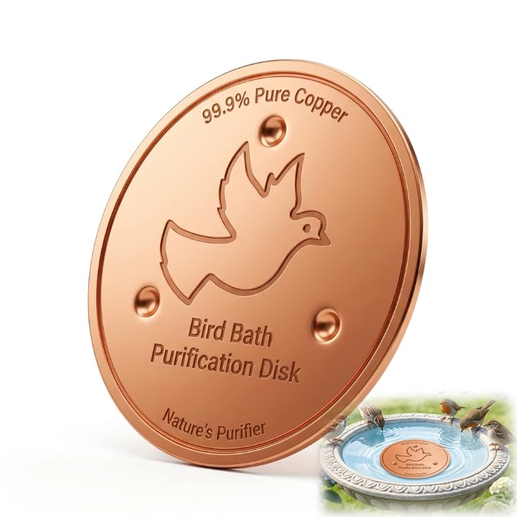 Bird Bath Copper Purification Disk 1 Piece 35g 0.5mm Thickness Self Cleaning Design Outdoor Birdbaths Bowls Fountains Natural Algae Inhibitor Clear Water Year Round Feature Cleaner Pond Accessory