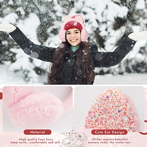 Ziivard Ear Muffs For Girl Women Winter Ear Warmers Cute Cat Ears Warm Furry Plush Headband Earmuff Ear Covers For Cold Weather (Pink) #TOP2