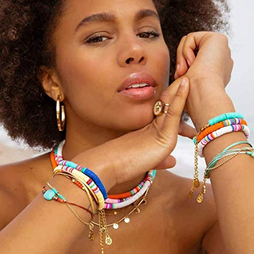 Surfer Necklace Bracelet For Women - Heishi Beaded Necklaces Colorful Stretch Bracelet Stack Jewelry Set For Girls 10 Pcs #TOP1