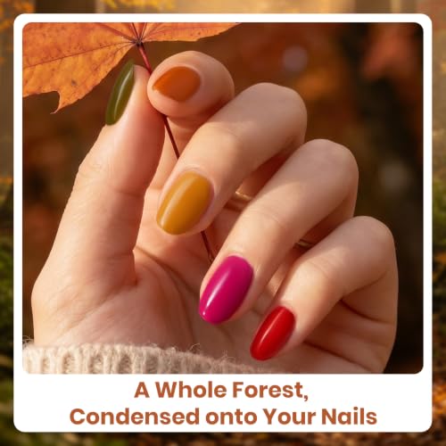 Image of Beetles Fall Gel Polish Set, Forest Glow Collection, 6 Colors | Red Orange Mustard Olive Green Gel Polish, Warm Earth Tone Soak Off UV LED Nail Gel for DIY Manicure