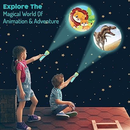 KANAKADHARA Mini Projector 3 Slides 24 Patterns Flashlight Torch | Kids Projection Light Toy Education Learning Night Light Before Going to Bed | Best Gift for Kids Sleeping Story Toys (Multi picture) 2
