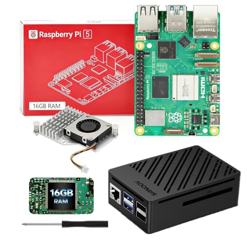 SANOOV Starter Kit for Raspberry Pi 5 16GB RAM with Active Cooler RPi 5 ABS Case and Raspberry Pi 5 16GB Single Board Included